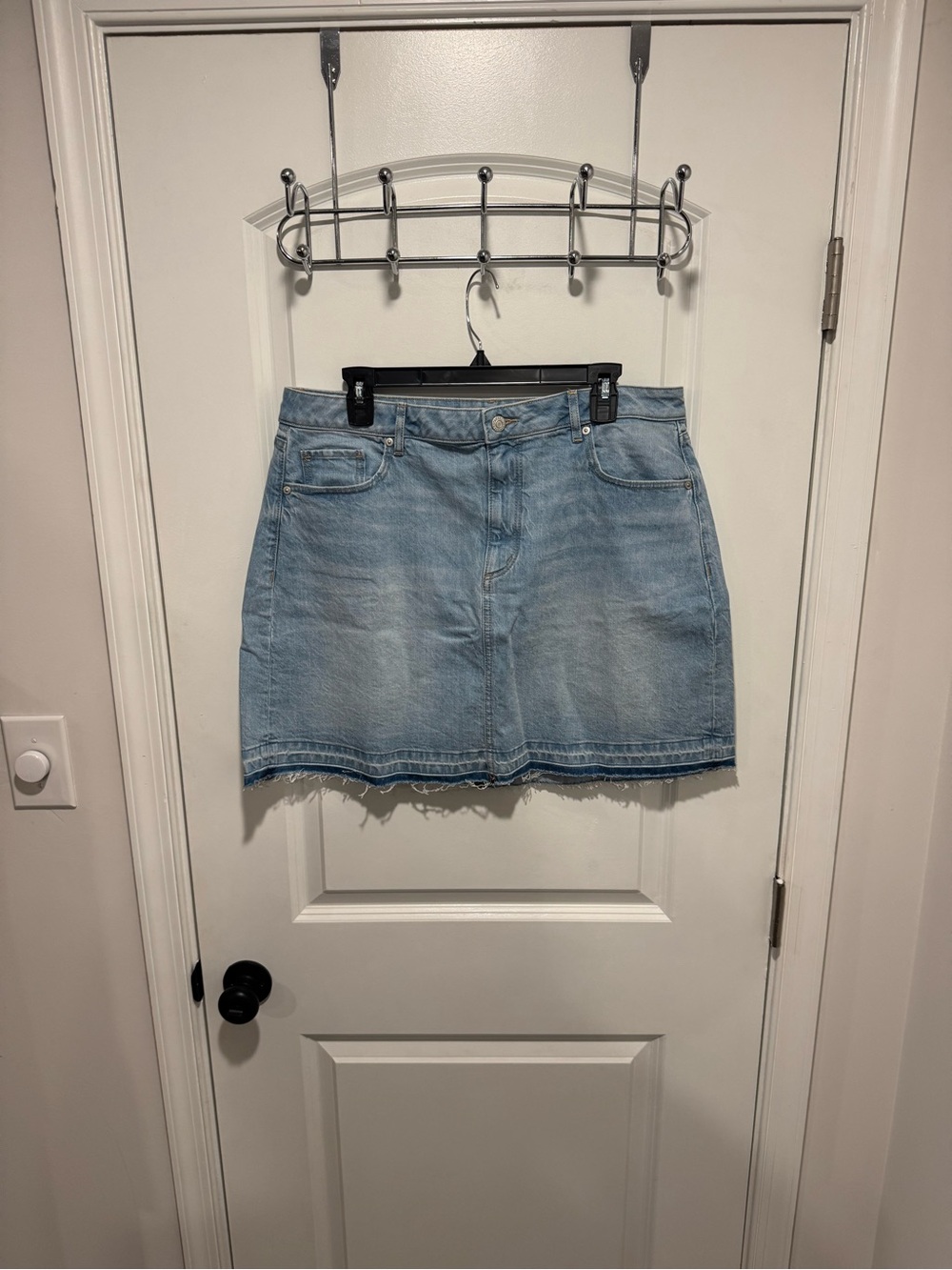 LOFT Light Blue Denim Mini Skirt with Frayed Hem